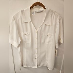 Vintage - Kathy Che White Polyester Satin Blouse - Size 18 - NWT